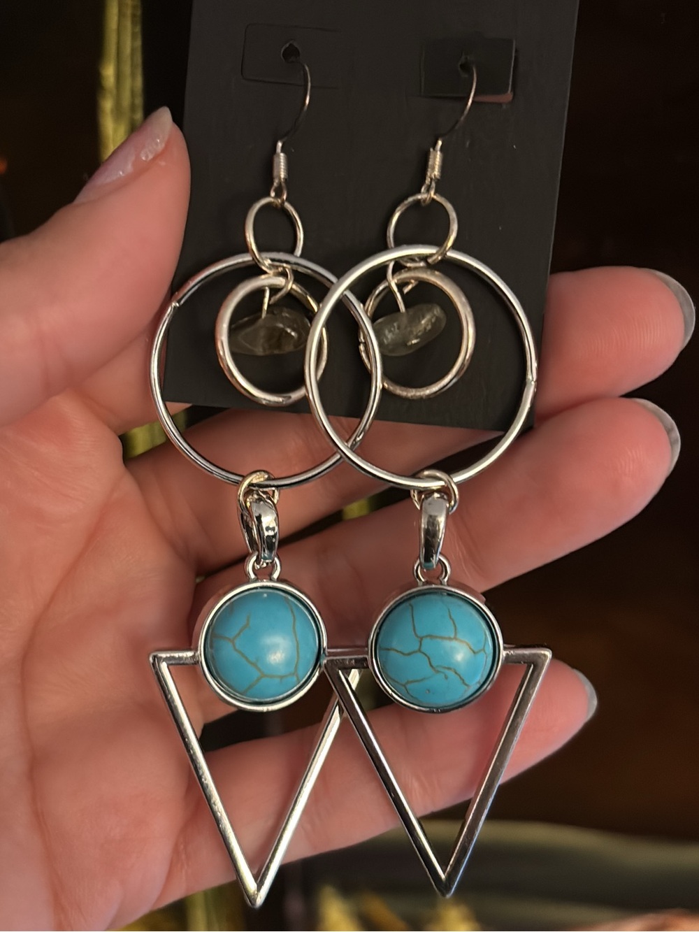 Silver Triangle Drop Earrings with Howlite and labradorite Accent